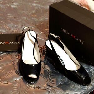 Brunomagli,nappa leather patent, leather insole,and Italian leather sole,peeptoe